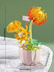 1361pcs Realistic Preserved Flower Building Blocks Basket, Roses/Sunflowers/Tulips/Lily Of The Valley/Roses/Lilies/Roses/Peonies/Jasmine Creative 3D Assembly Building Blocks Potted Succulent Plants Desktop Decor, Birthday/Halloween/Christmas Gift - Multicolor - View 12