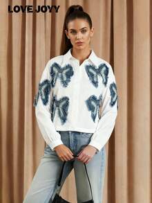 Sudadera casual de mujer LOVE JOYY con cuello redondo, estampado de letras, lavado vintage y efecto desgastado, adecuada para la vuelta al colegio y la temporada de graduación