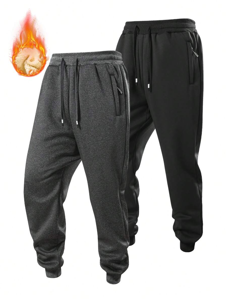 1pc Men's Winter Thermal Lined Sweatpants, New Loose Fit Drawstring Waist Casual Pants - Dark Grey - View 1