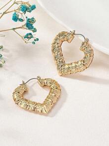 2pcs/Set Vintage Heart-Shaped Bamboo Design Earrings, Suitable For Women To Wear On Valentine's Day - 彩色 - 查看 2