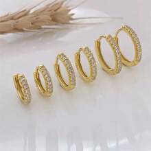 3 Pairs Charming Circle Stud Earrings Set With Cubic Zirconia Inlaid For Women - 金色 - 查看 5