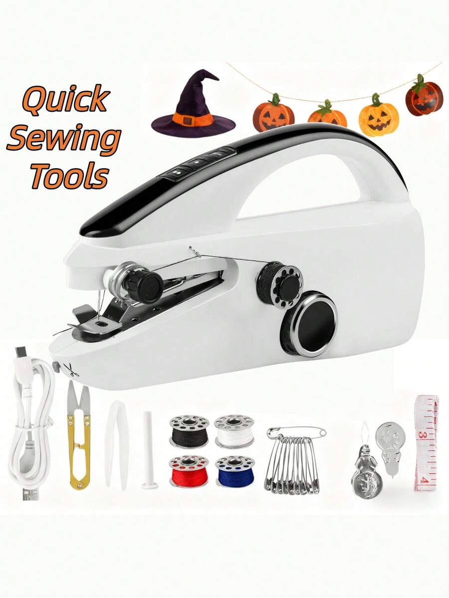 1pc Handheld Sewing Machine With USB Cable And Accessory Kit(Accessories Color Random), New Portable Handheld Electric Sewing Machine, Suitable For Home, Travel, DIY Crafts, Beddings, Curtains And Clothing Repairs,Suitable For Light And Thin Fabrics