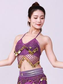 2pcs Chiffon Belly Dance Outfit Set - Chiffon Top And Harem Pants, Or 1pc Chiffon Top (With Non-Removable Padded Bust) And Coin Decorated Costume, Suitable For Female Performers