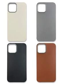 4-Pack Luxury Leather Texture Phone Cases, Compatible With IPhone & Galaxy, Black, Grey, Brown, Beige - Multicolor - View 20