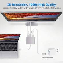 1pc 3-In-1 USB-C To HDTV Interface Card For  Pro/Air And IPad Pro - Supports 4K Multi Port Audio/Video Conversion, Built-In USB 3.0, PD Power Delivery And Type-C Cable, HDTV To USB Interface Card, Multifunctional Connection, Compact Design, High-Sp - Silver - View 4