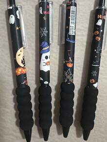 4 Pieces, Halloween Cute Student Style Brush Pen With Highly Attractively Ins Style, Black Ink Pen With ST Head, Halloween Gift