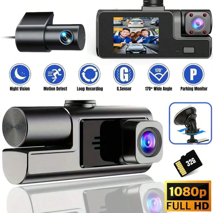 Car Dash Cam, Front End 1080P/Built-In UHD, Front And Rear Car Camera, Comes With 32GB SD Card, Night Vision, 24-Hour Parking Mode, WDR, G-Sensor, Motion Detection, Built-In Display, Motion Sensing, Gift For Men, Without Battery