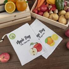 Bolsa de embalaje de fruta de manzana naranja, bolsa de transporte de frutas de poliéster con aspecto de lino, de doble capa y cordón cuadrado. Bolsa reutilizable para el hogar para mantener las frutas frescas.