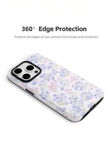 xercxerc Blue And Pink Floral Print 2-In-1 Case With PC Hard Outer & TPU Soft Inner, Large Window, Matte/Glossy Finish For IPhone 11-17 Pro ProMax Air - Multicolor - View 8