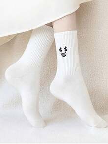 Sports Outdoor 5 Pairs Of Cartoon Expression Printed Casual Mid Length Socks For Couples - Multicolor - View 5