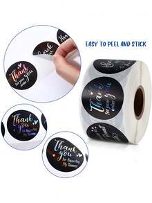 500张全息“谢谢”涂鸦贴纸，1英寸圆形，8种图案，彩虹光泽激光打印英文感谢贴纸，办公用品，圣诞节新年派对礼物包装DIY，适用于信封、杂志、计划本、剪贴簿等文具用品，趣味贴纸，Kindle适用 - 黑色鐳射感謝 - 查看 4