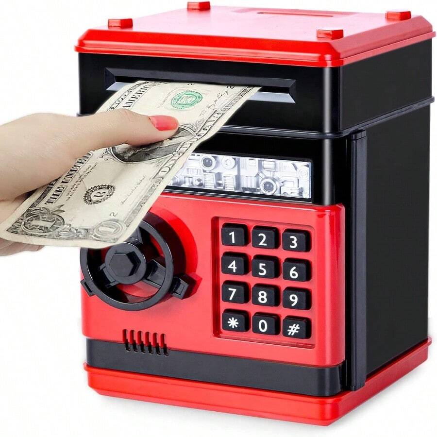 Piggy Bank Cash Coin Can ATM Bank Electronic Coin Money Bank For Kids Age 3-12, Money Savings Box Mini ATM Coin Bank Toys Gifts For 3 4 5 6 7 8 9 10 11 12 Year Old Boys Girls - 黑紅色 - 查看 1