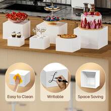 6 PCS Buffet Risers, Large Food Risers For Buffet Table, Display Stand Shelf For Party, Catering, Jewelry & Collectibles, White Plastic Nesting Boxes For Food Display - 白色 - 查看 2