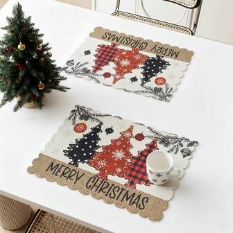 1 件/4 件/6 件圣诞餐垫，32.5 * 46 厘米绿色圣诞树和雪花冬季装饰餐垫耐热可洗防滑桌垫适用于派对厨房圣诞装饰