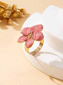 1 pieza Anillo de flor esmaltado ajustable para mujer, de moda y elegante, adecuado para uso diario - flores - Ver 2