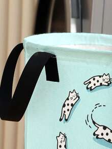 1pc Fruit Pattern Printed Large Capacity Foldable Round Storage Basket With Handle, Multipurpose For Bathroom, Bedroom, Laundry, Toys, Household Items, Collapsible Dirty Clothes Hamper, Storage Bin