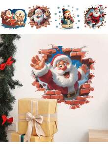 1PC Removable PVC Wall Decals – [3D Three-Dimensional Wall-Breaking Santa Claus Wall Stickers, Christmas Snowman Decorations, Christmas Reindeer Pulling A Sleigh]Self-Adhesive Waterproof Wall Stickers For Home Decor, Room Decor, Wall Decor, And Kitchen – Easy To Apply, Ideal For Living Room, Bedroom, Or Office Christmas Decorations Christmas Decorations Home