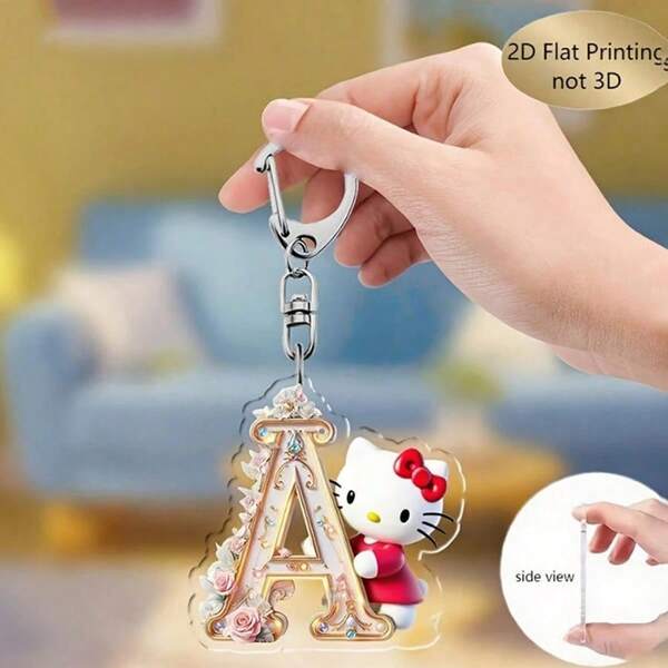 Sanrio Sanrio 1 Hello Kitty Acrylic Keychain, 26 English Letters, Women's Keychain With Hello Kitty Various Cartoon Designs, Cute Bag Pendant, Car Keychain, Spelling Pendant, Perfect Birthday Gift, 2D Flat