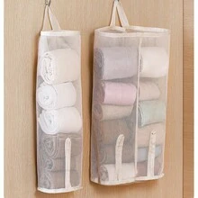 1 件粉色/米色门上悬挂式储物网袋，用于收纳袜子、内衣、胸罩、杂物，单/双隔层，卧室储物