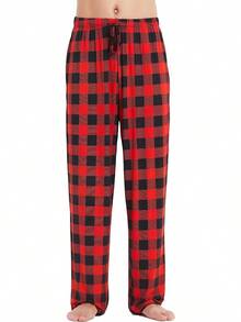 Mens Pajama Pants - Viscose Made From Bamboo, Soft Sleep Pants Comfy Drawstring Lounge Bottom With Pockets Sweatpantshalloween - Red Plaid - View 1