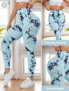 Leggings Yoga Mujer Estampados Vibrantes, Pantalones de Fitness, Elevación de Glúteos y Abdomen, Ajuste Firme para Entrenar - Celeste - Ver 2