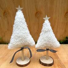 2 pièces/1 pièce Arbre de Noël en laine, fait main, décoration de table de Noël, arbre décoratif de style bohème, décorations de plateau de table en tissu, convient pour centre de table ou décorations de cheminée de style ferme pour les fêtes.