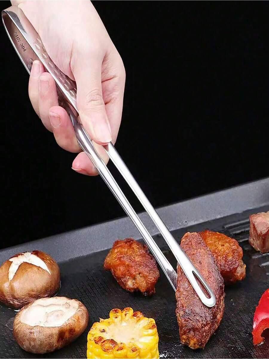 1pc Stainless Steel Food Tongs, Long Handle Non-Slip BBQ Tongs, Steak Tongs, Kitchen Cookware Accessory - Bạc - Xem 1
