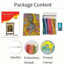 Cross Stitch DIY Kit - Mona Lisa Classic Painting, 11CT Middle Grid 3-Strand Floss, 36*48cm, Girl With Pearl Earring 14CT, Beginner Friendly Home Decor, Includes Needles And Instructions - Multicolor - View 4