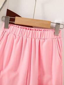 少女花卉印花保暖圆领套头衫和蝴蝶结编织长裤套装 - 白色 - 查看 5