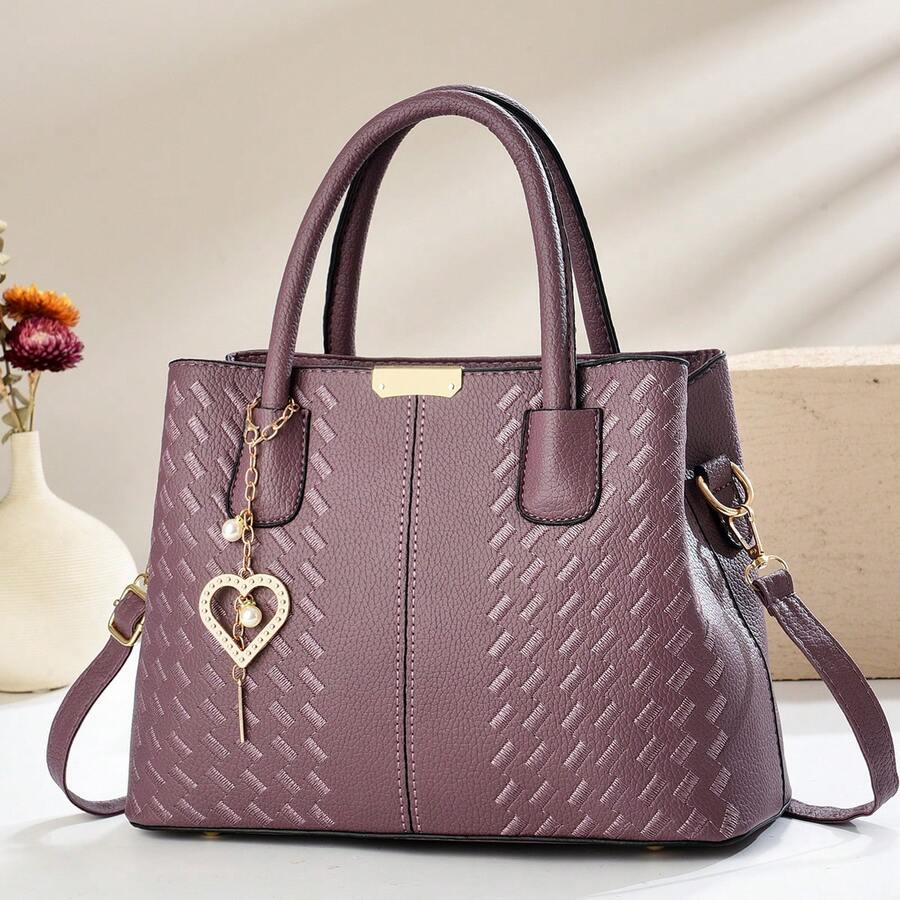 Borsa da donna, nuova borsa di moda, borsa a spalla di grande capacità, borsa a tracolla, borsa shopper semplice da pendolare con ciondolo a forma di cuore, adatta per Natale, San Valentino, shopping e viaggi