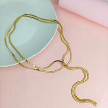 1Pc Women's Stainless Steel Gold Plated Necklace - Adjustable Y-Shape Long Design, Fade-Resistant Minimalist Style, Drawstring Snake Chain With Tassel, Dainty Gold Tone Jewelry - Vàng - Xem 6