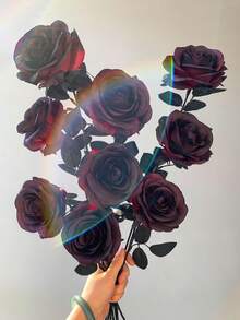20/10/6pcs Set Artificial Black Rose Flowers, Long Stem, Suitable For Home, Wedding, Party, Halloween, Gothic Dark Style Decor, Outdoor Photography Props, Artificial Flowers, Dark Style Decor, Artificial Rose Bouquet - Multicolor - View 6