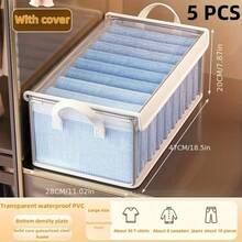 5-Piece Large-Sized PVC Dust-Proof Foldable Clothing Storage Box With Lid, Perfect Choice For Home And Dormitory, Clothing Storage Box, Wardrobe Organization, Under-Bed Storage Basket, Cushion Storage