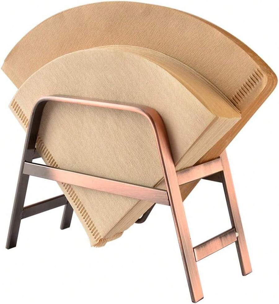 Soporte de Filtro de Café Retro de Cobre Soporte de Papel de Filtro de Café para el Hogar Cocina Café Bar Cono Filtros de Café Almacenamiento - 1 - Ver 1