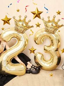 Globos con números y coronas doradas, adecuados para fiestas de cumpleaños de todas las edades y decoración de fiestas navideñas