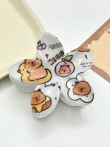 Cute Cartoon Capybara & Daisy Flower Print Hair Clips, Colorful Floral Hairpins, Unique Design Bangs & Side Hair Accessories Fashion Claw Clips Winter Hair Clutch