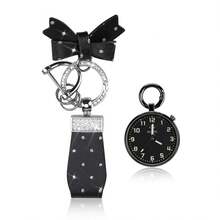 1 pezzo Portachiavi per auto con fiocco elegante e design di orologio super luminoso, appositamente progettato per la decorazione di auto di fascia alta, adatto per portachiavi e decorazioni per borse, il miglior regalo