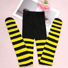 2 Pairs Women's Nylon Striped Tights Striped Tights Women Women's Stocking Hosiery - Yellow and Black - 查看 3