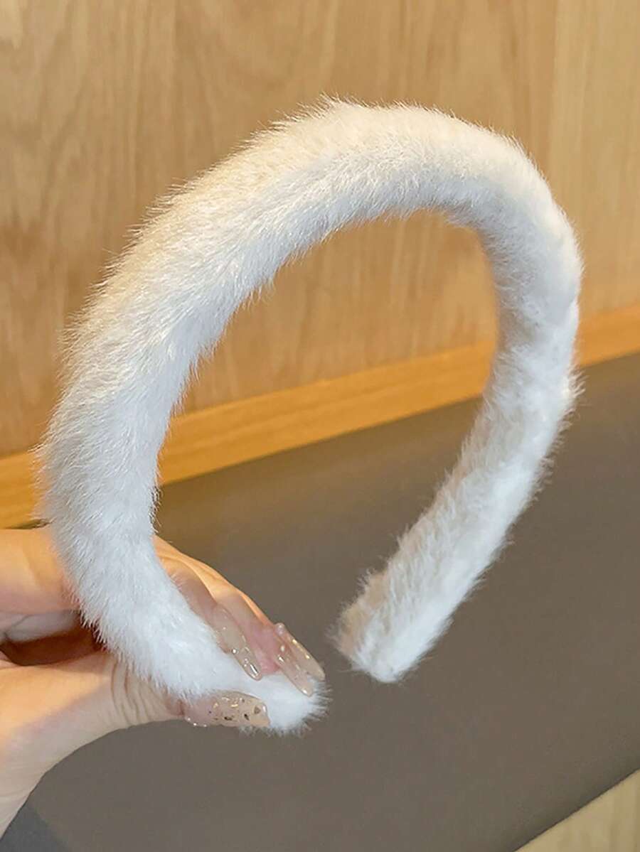 1pc Plush Headband, Fluffy Ear Warmer Headband, Solid Color Headband For Women, Autumn/Winter
