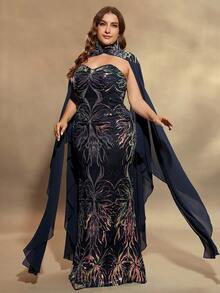 UNITHORSE Elegancka, zdobiona cekinami sukienka wizytowa dla kobiet w dużych rozmiarach