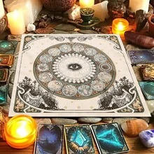 1pc Enchanting 12 Zodiac Moon Phase Tarot Tablecloth Mystical Vintage Floral Durable Polyester Altar Cloth Witchcraft Astrology & Oracle Card Readings Ideal For Home Decor - White - View 6
