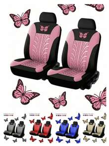 Juego de 9 piezas de fundas para asientos de coche para todas las estaciones - Tela de poliéster texturizada con relieve diagonal antideslizante para asientos delanteros y traseros - Fácil de instalar y limpiar - Adecuado para una variedad de modelos de coche, incluyendo sedán, SUV, etc. - Multicolor - Ver 13