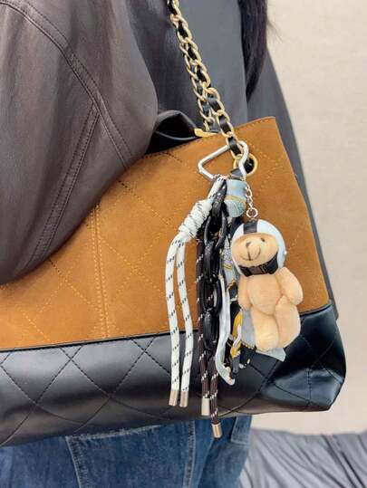 HXXOOS Y2K Scarf & Teddy Bear Bag Charm Keychain, With A Heart-Shaped Metal Clasp And Lightweight Chain-Perfect For Commuting And Outings. This Is A Decorative Item And Not A Toy. Car Accessories For Woman