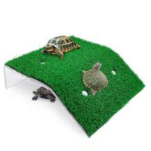 Plataforma de descanso y asoleamiento con simulación de hierba para tortuga, escalera de escalada para tortuga, terraza de descanso para reptiles, ranas y tortugas - Tamaño mediano