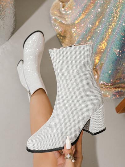 Stivaletti alla caviglia con tacco chunky da donna, stivali slim con elastico e slip-on per primavera/autunno, stivali da equitazione retrò con tacco chunky alto per l'inverno