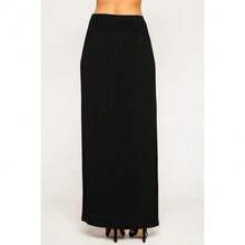 Falda Larga Con Doble Abertura Al Frente  Con Fajilla Alta - Negro - Ver 4