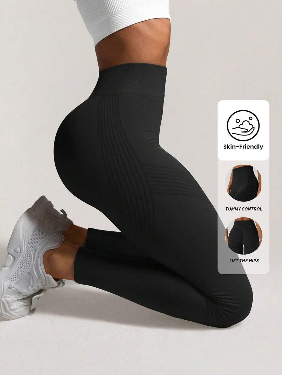 Yefecy 女士高腰无缝运动紧身裤，提臀塑形，健身瑜伽裤，收腹提臀，褶皱修身黑色春季款