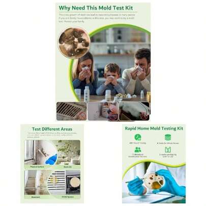 Kit de detección de moho para el hogar, 4 pruebas de detección para HVAC, superficies y calidad del aire interior, kit de prueba de detección de moho negro para el hogar, guía de identificación e incluye análisis de laboratorio