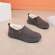 Botas de nieve con forro térmico para hombre, zapatos casuales de fácil puesta, unicolor - Café integral - Ver 7