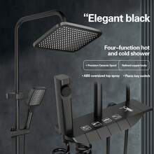 Luxury Black Copper Rainfall Shower Head Set - Wall-Mounted, Square, Pressurized, Thermostatic Control, Genuine, Home Use Bathroom Bathroom Accessories Bathroom Tools